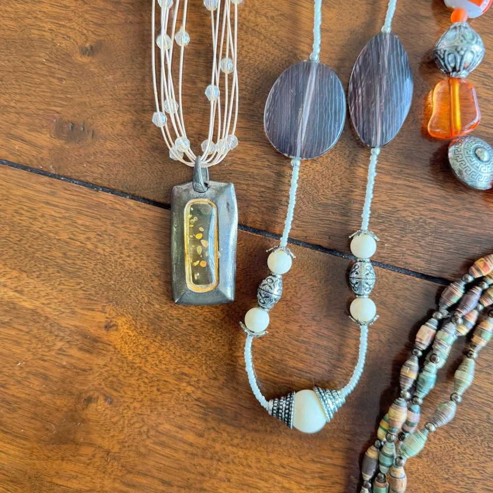 Necklace Set Lot Bundle Fun Glam Dressy Orange Silver Brown Beads Dressy Deal B - Picture 6 of 15